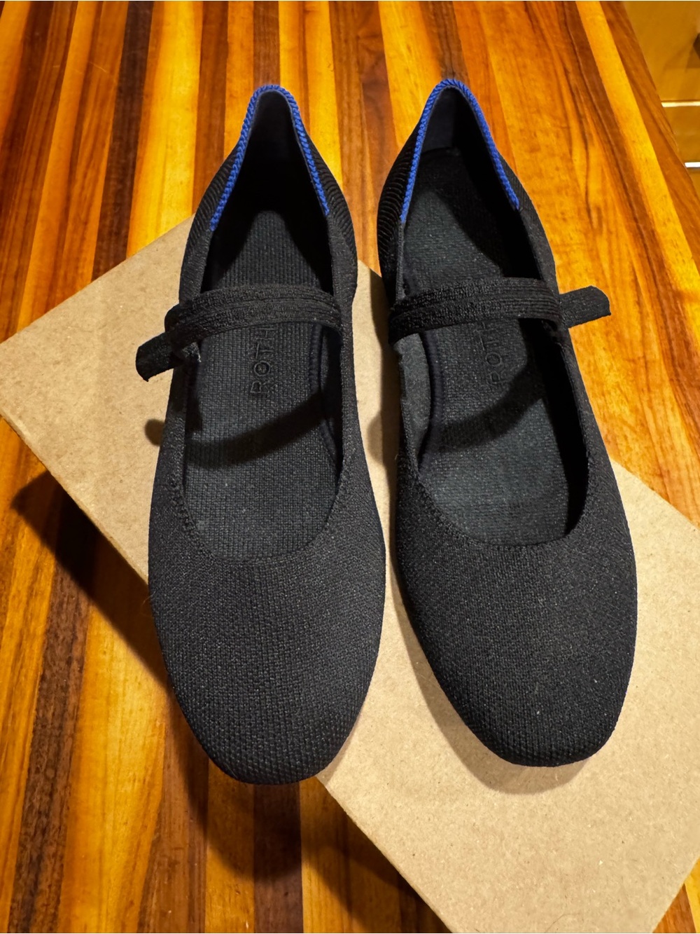 Rothy's Black Mary Jane Flats with Blue Trim - 6.5